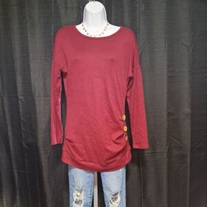 Women's Burgundy Top with Button Detail